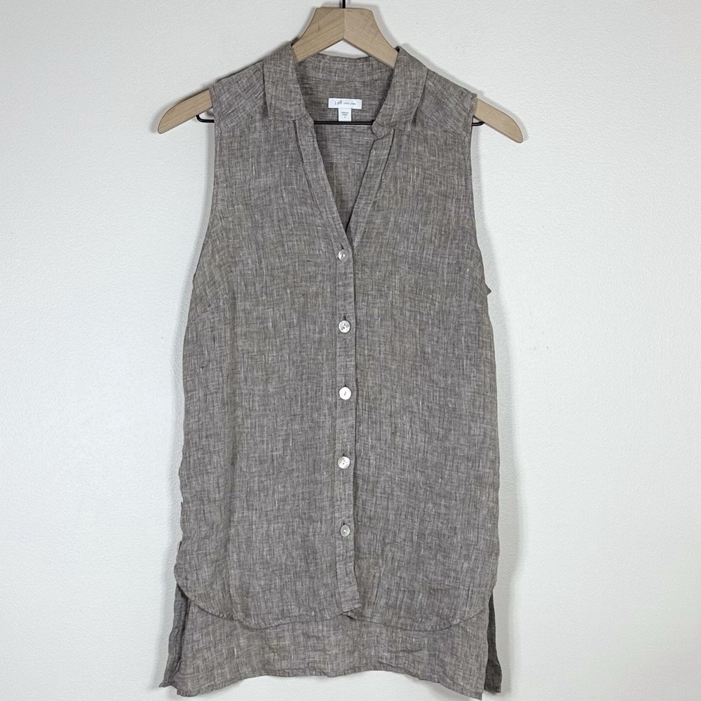 J Jill Love Linen Womens Sleeveless Button Up Top S Brown Tunic Lagenlook Casual
